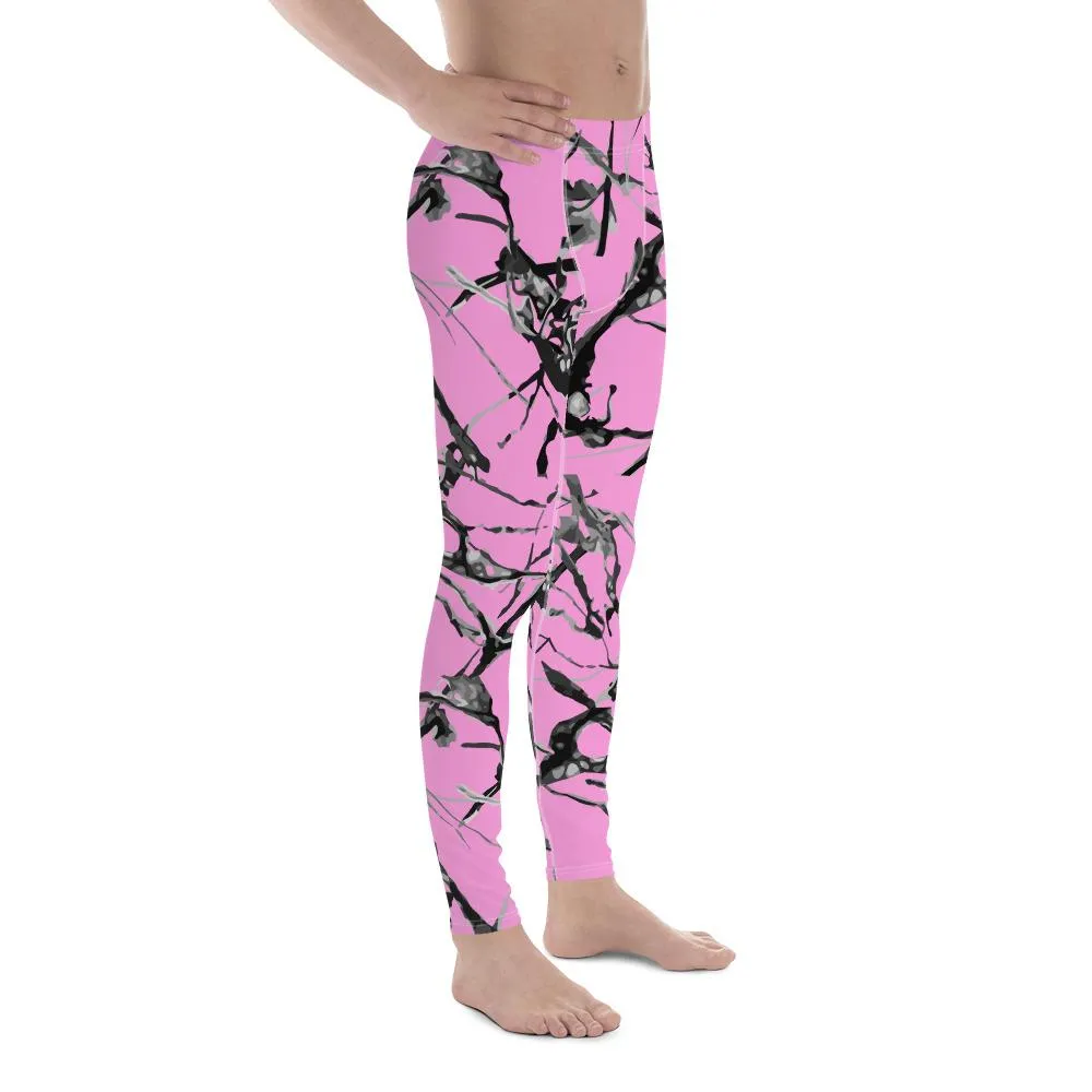 Pink Marble Print Men's Leggings, Abstract Print Premium Meggings Tights- Made in USA/EU