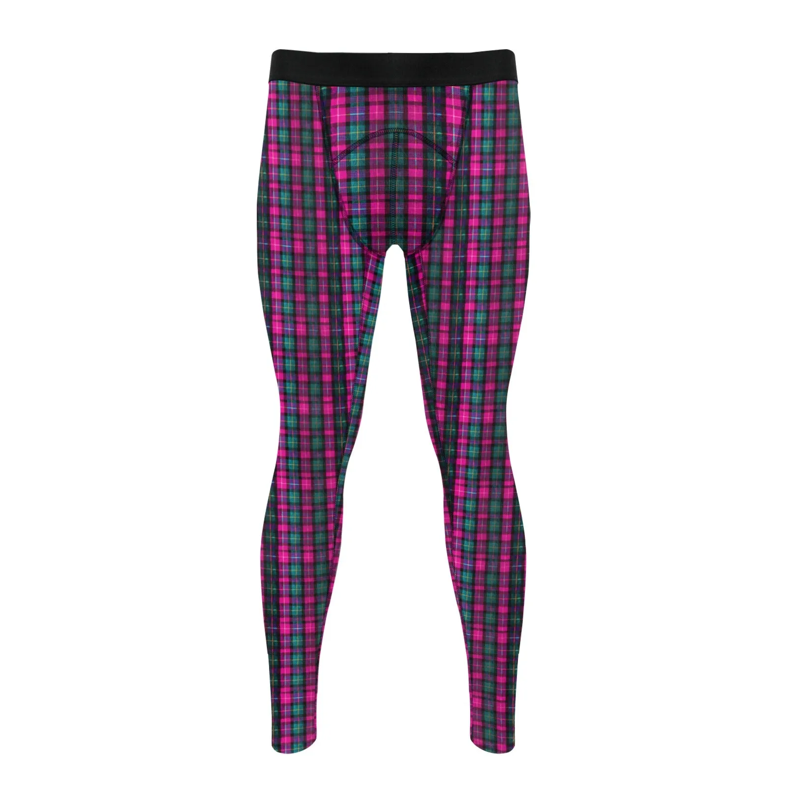 Pink Plaid Print Meggings, Best Designer Pink Plaid Men's Compression Tights For Men (Size: S-2XL)