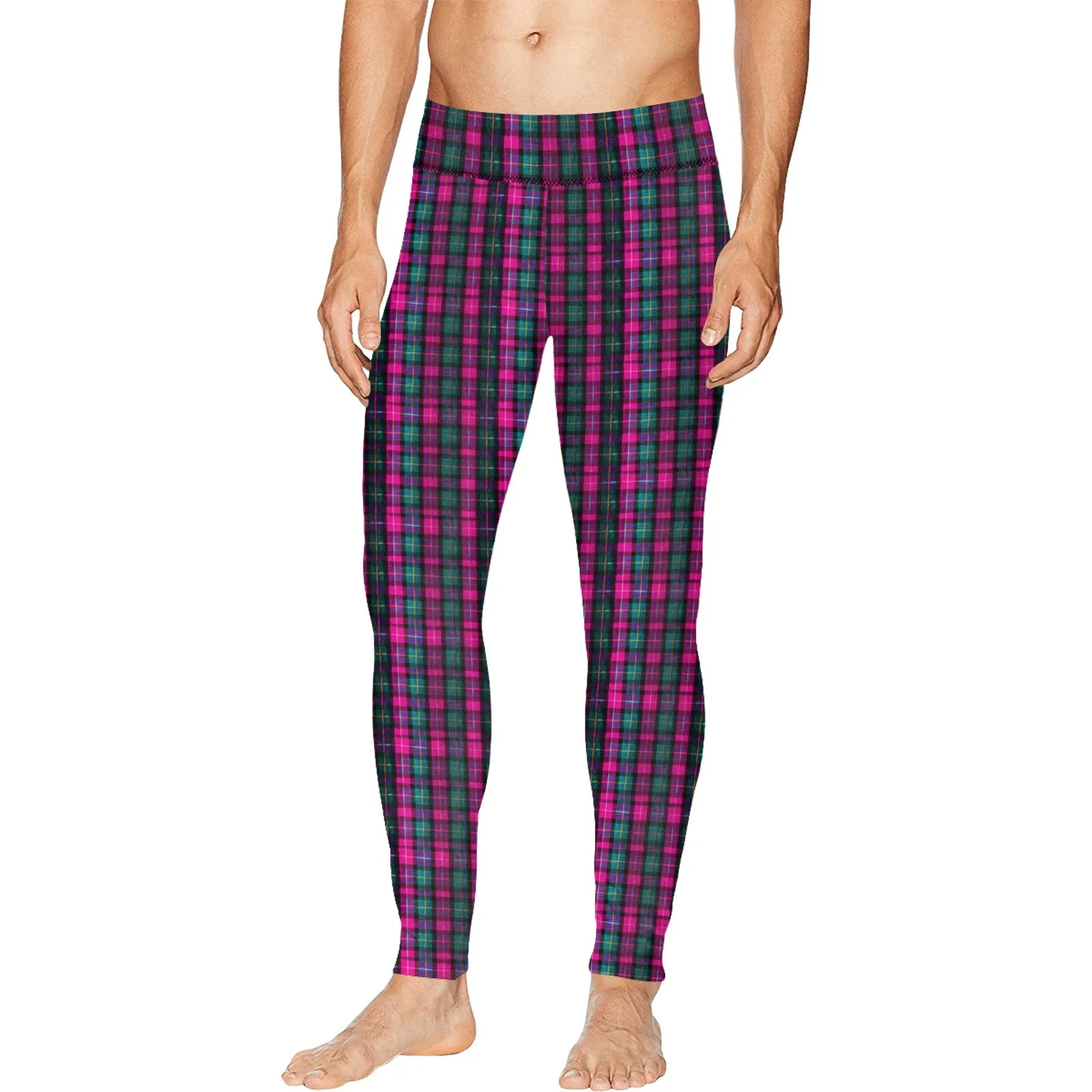 Pink Plaid Print Men's Tights, Best Designer Pink Plaid Men's Compression Tights For Men (Size: S-2XL)