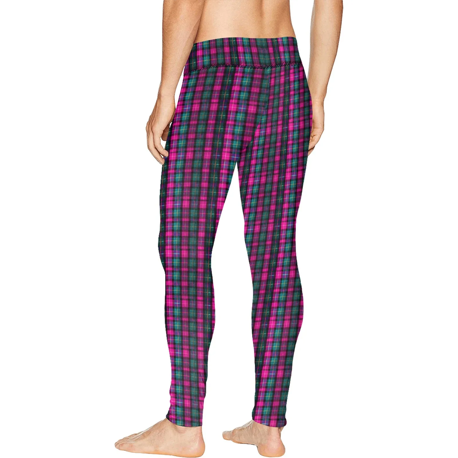 Pink Plaid Print Men's Tights, Best Designer Pink Plaid Men's Compression Tights For Men (Size: S-2XL)