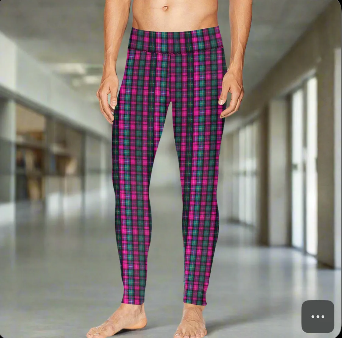 Pink Plaid Print Men's Tights, Best Designer Pink Plaid Men's Compression Tights For Men (Size: S-2XL)