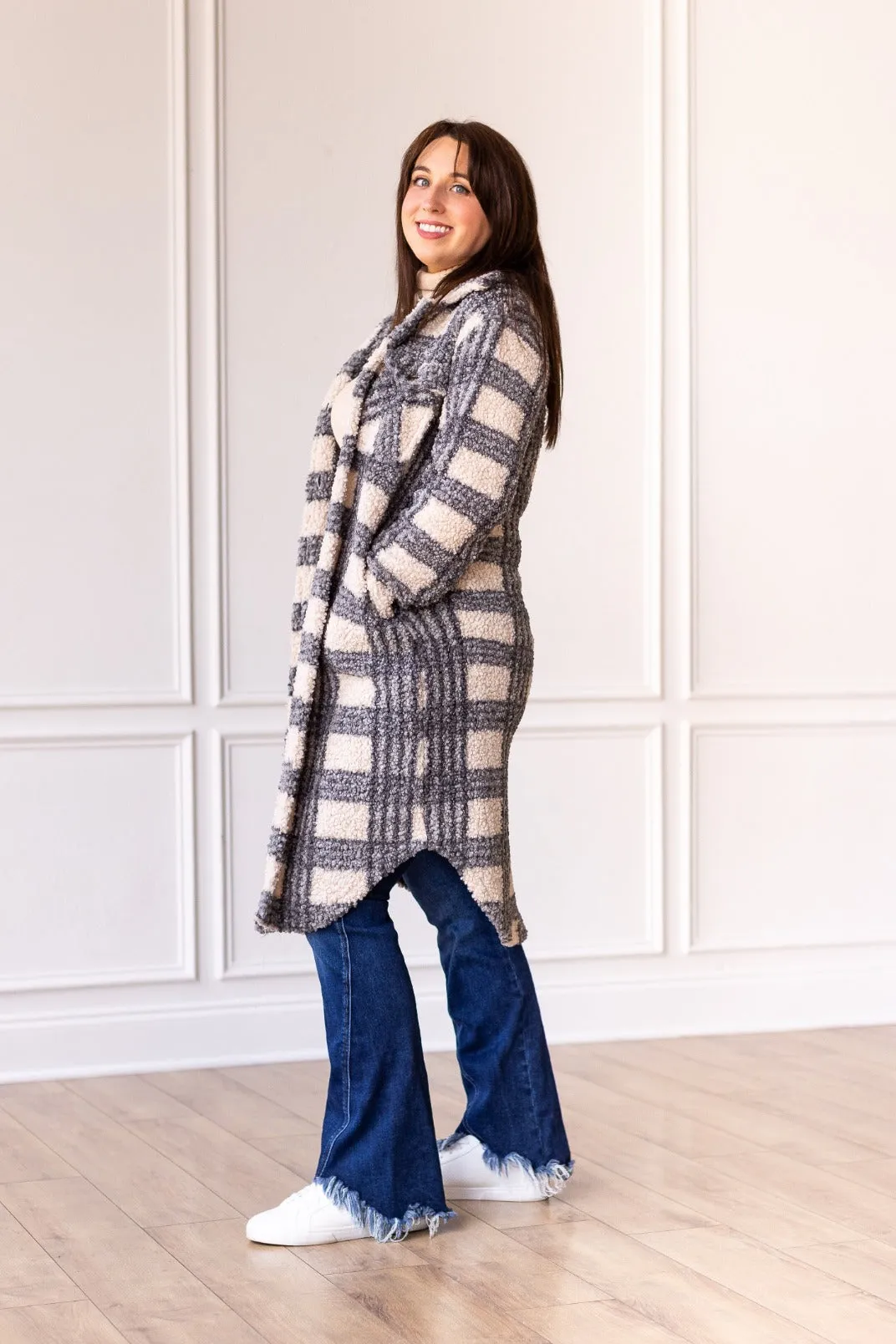 Plaid Sherpa Trench Coat