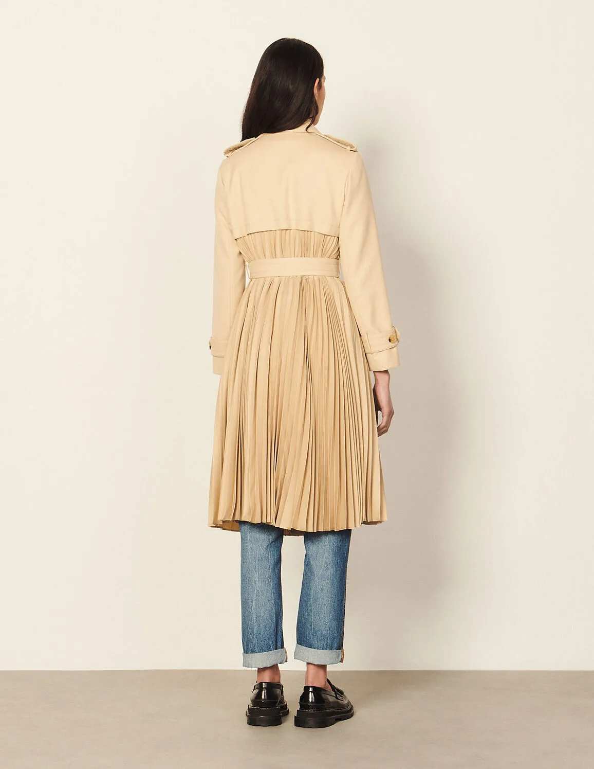 Pleated Trench Coat With Belt