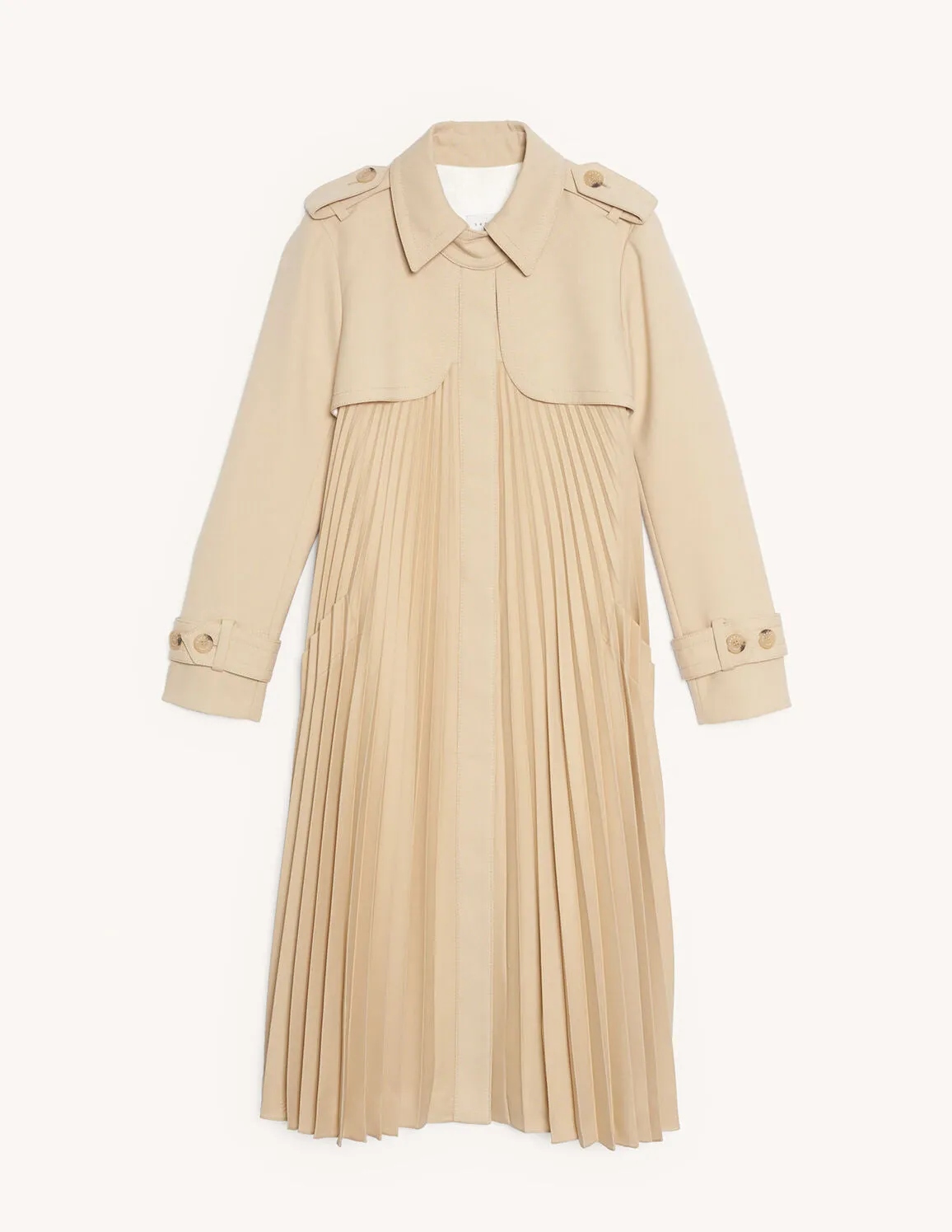 Pleated Trench Coat With Belt