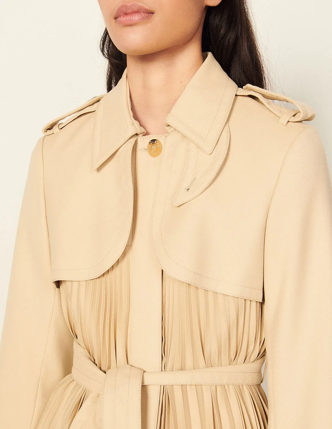 Pleated Trench Coat With Belt