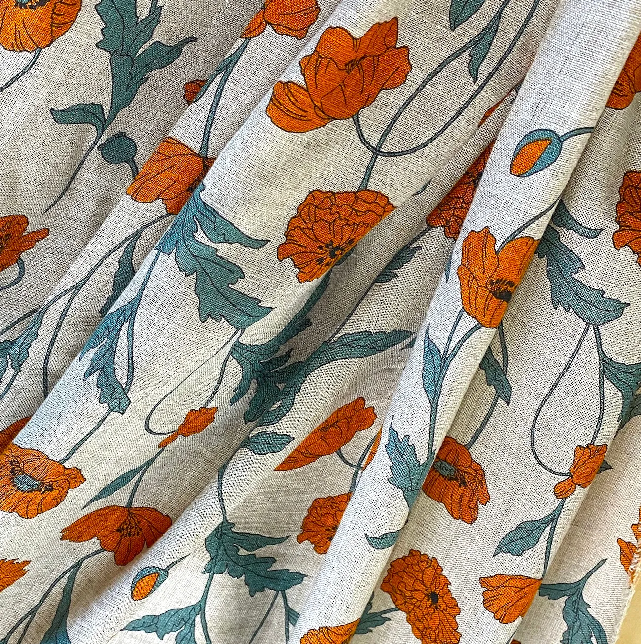 Poppies, 100% Linen Print from Japan, Hokkoh Lawn, 43" Wide By the Yard #7021