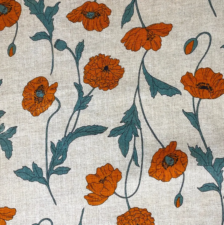 Poppies, 100% Linen Print from Japan, Hokkoh Lawn, 43" Wide By the Yard #7021