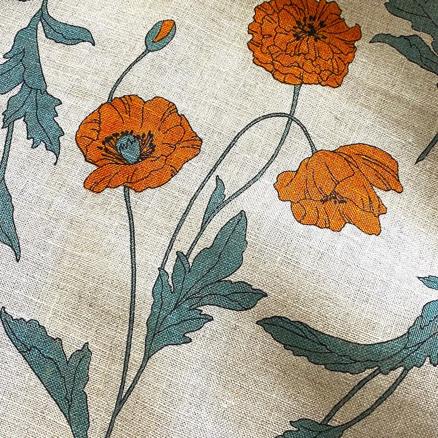 Poppies, 100% Linen Print from Japan, Hokkoh Lawn, 43" Wide By the Yard #7021