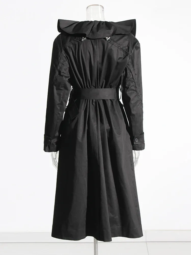 Pre Order:  Ruffled Collar Belted Trench Coat