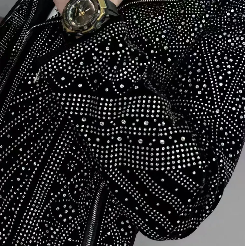 Punk Style Full Rhinestone Decor Jacket