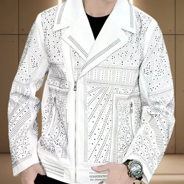 Punk Style Full Rhinestone Decor Jacket