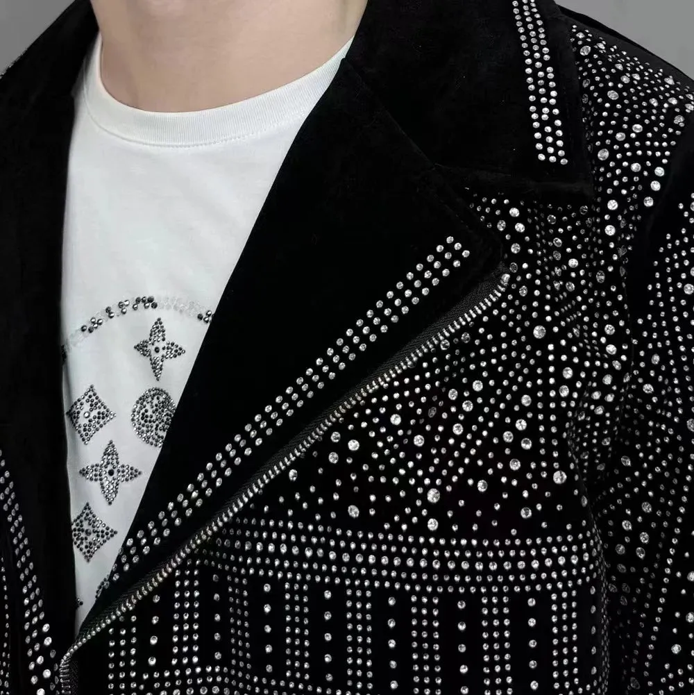 Punk Style Full Rhinestone Decor Jacket