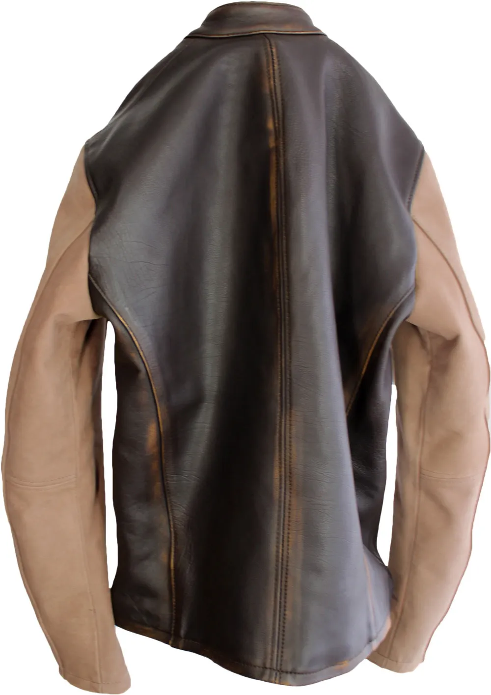 R79 V. Leather Varsity Jacket Two-Tone Distressed Brown Vintage Fit- Motorcycle Cafe Racer