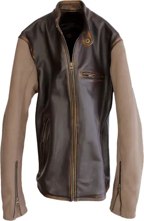 R79 V. Leather Varsity Jacket Two-Tone Distressed Brown Vintage Fit- Motorcycle Cafe Racer