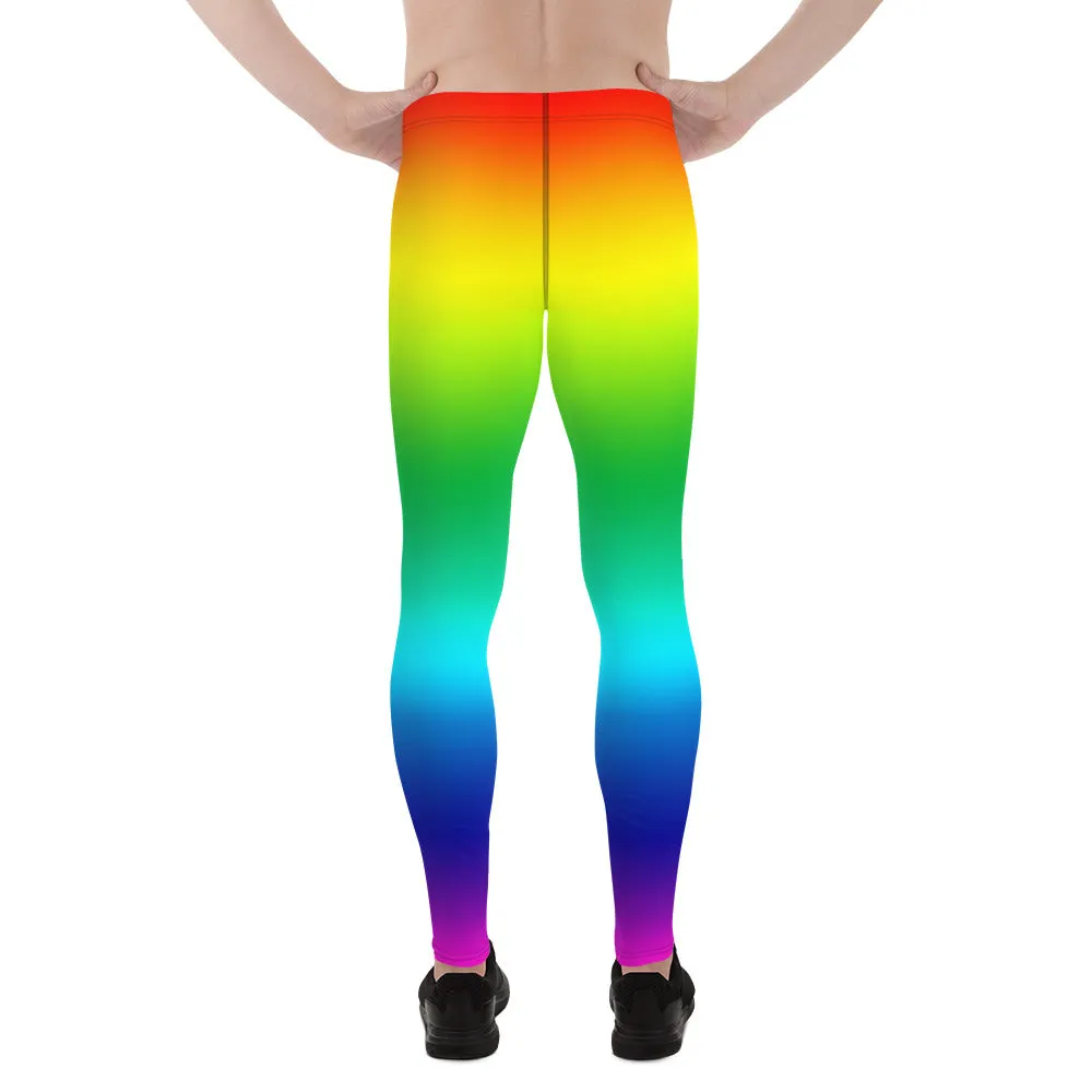 Rainbow Color Men's Running Tights, Bright Ombre Gay Pride Colorful Men's Leggings-Made in USA/ EU