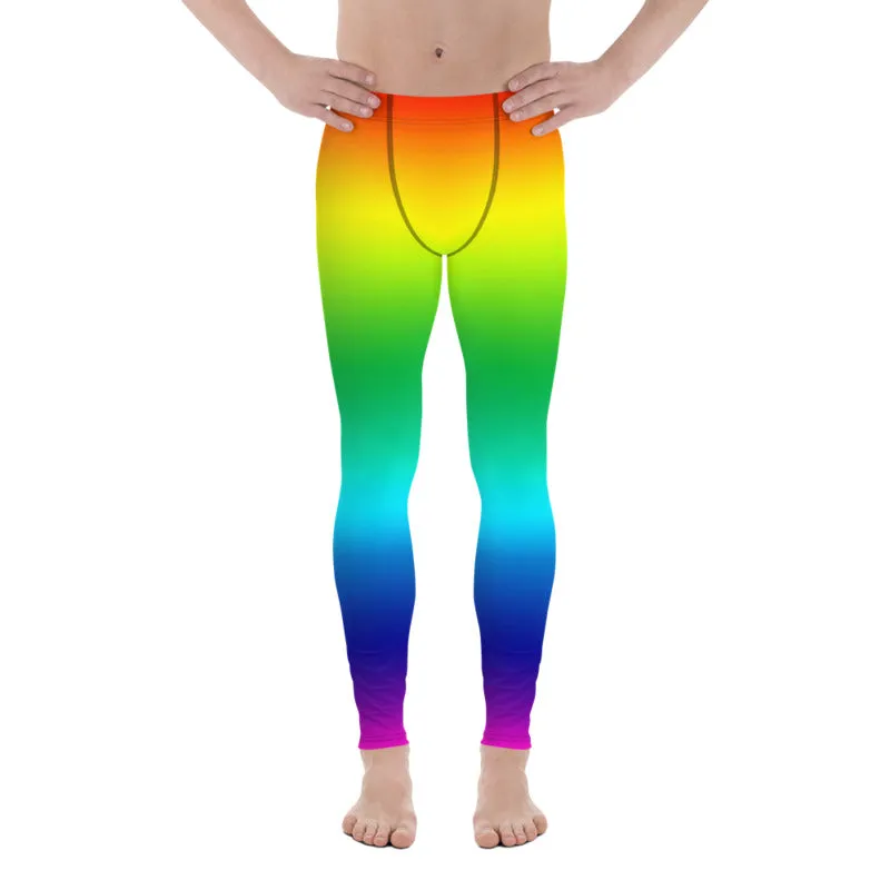 Rainbow Color Men's Running Tights, Bright Ombre Gay Pride Colorful Men's Leggings-Made in USA/ EU