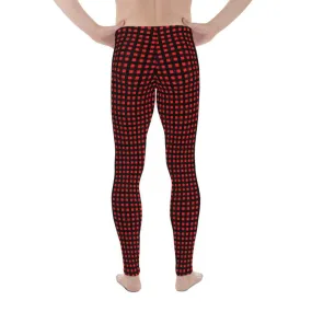 Red Buffalo Plaid Print Meggings, Premium Men's Leggings Run Tights- Made in USA/EU