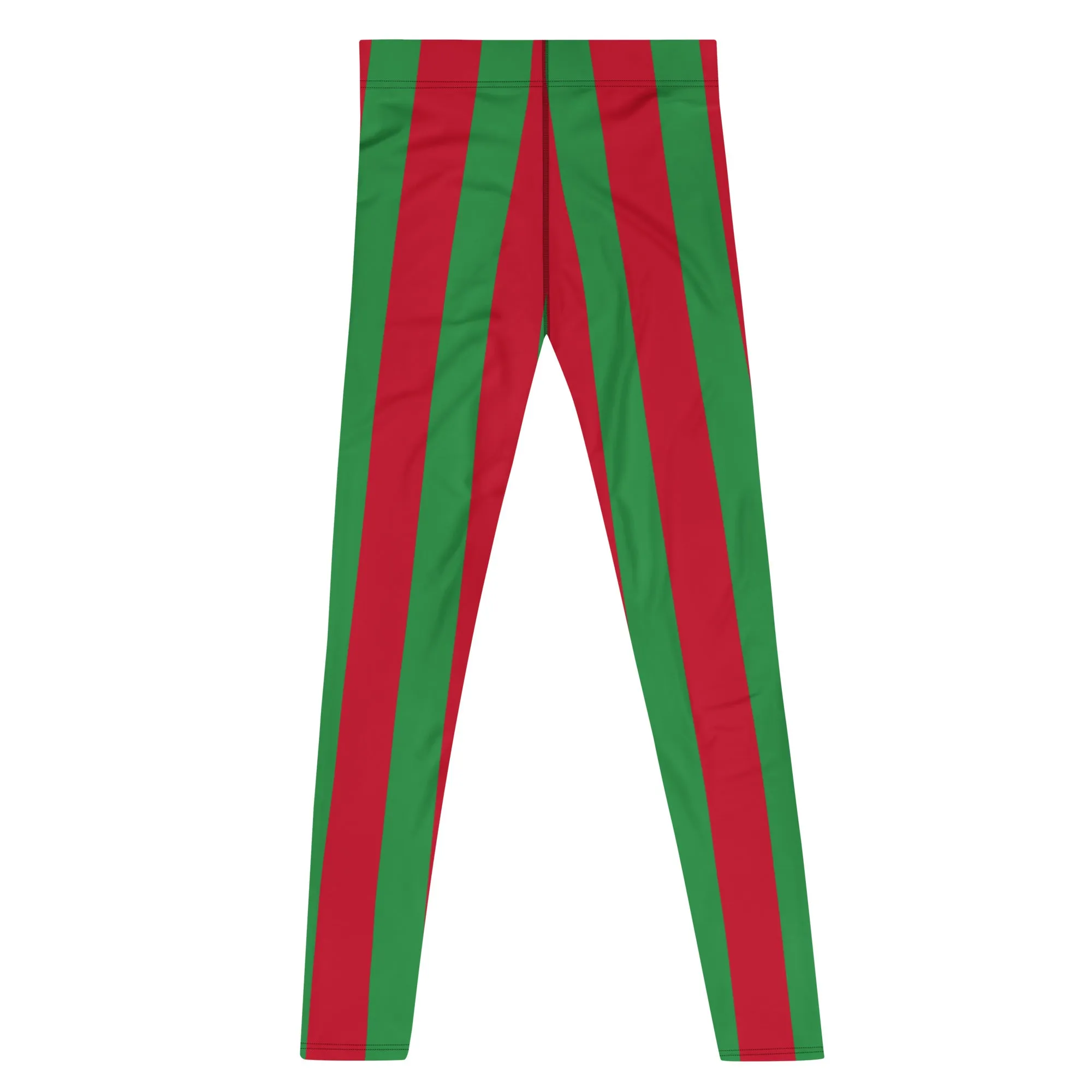 Red Green Stripes Men's Leggings, Vertically Striped Classic Designer Meggings - Made in USA/EU/MX