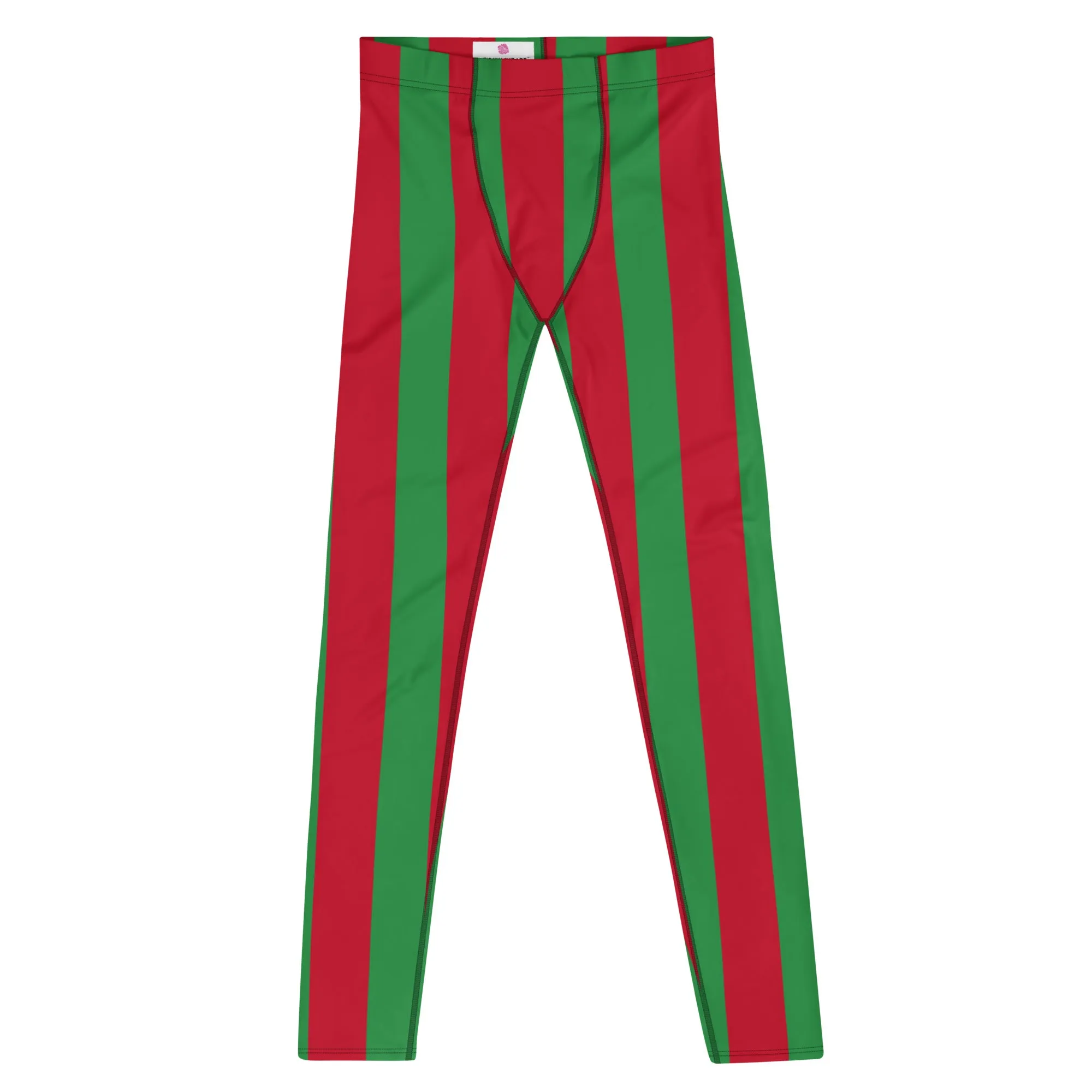 Red Green Stripes Men's Leggings, Vertically Striped Classic Designer Meggings - Made in USA/EU/MX