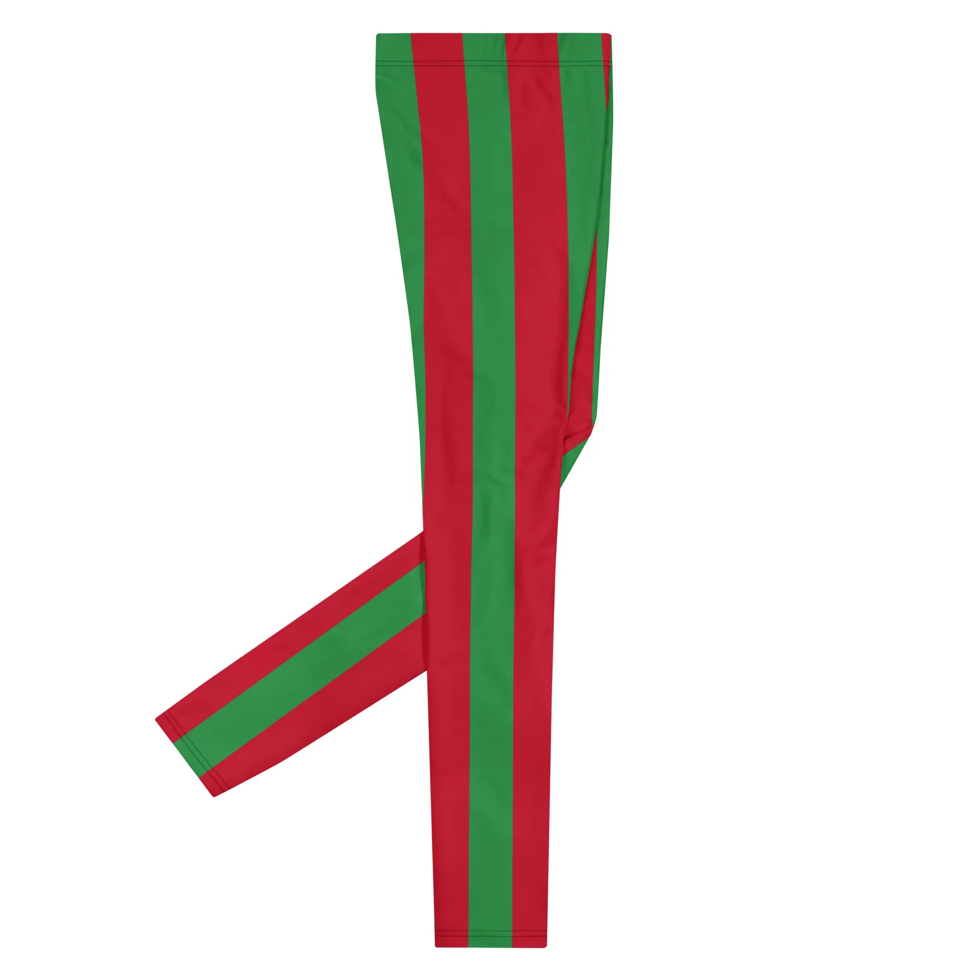 Red Green Stripes Men's Leggings, Vertically Striped Classic Designer Meggings - Made in USA/EU/MX