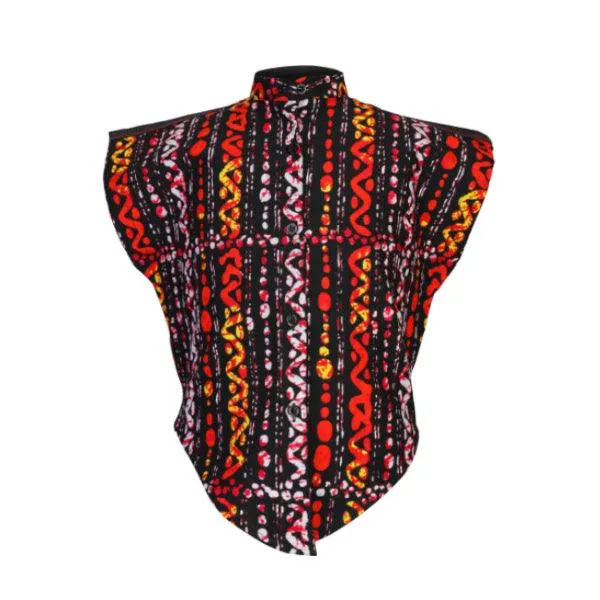 RED/BLACK KIMONO SPIRAL NEHRU COLLAR BLOUSE