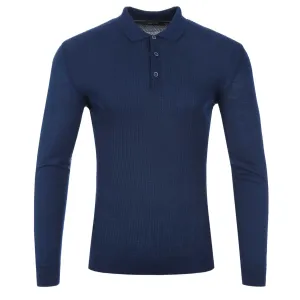 Remus Uomo Waffle Front Knitted Polo in Blue