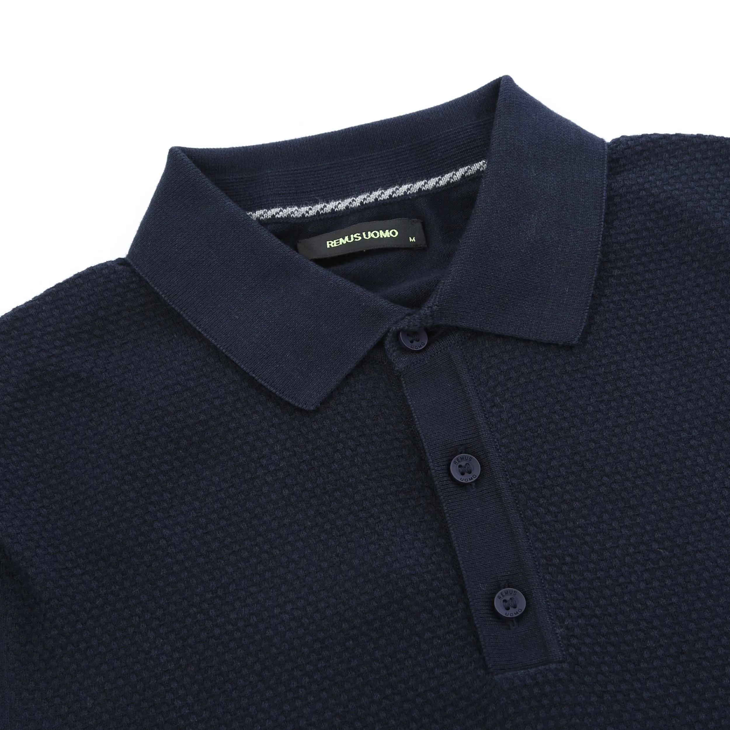 Remus Uomo Waffle Front Knitted Polo in Navy