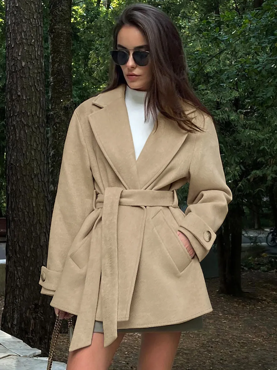 Retro Khaki Suit Collar Trench Coat Coat