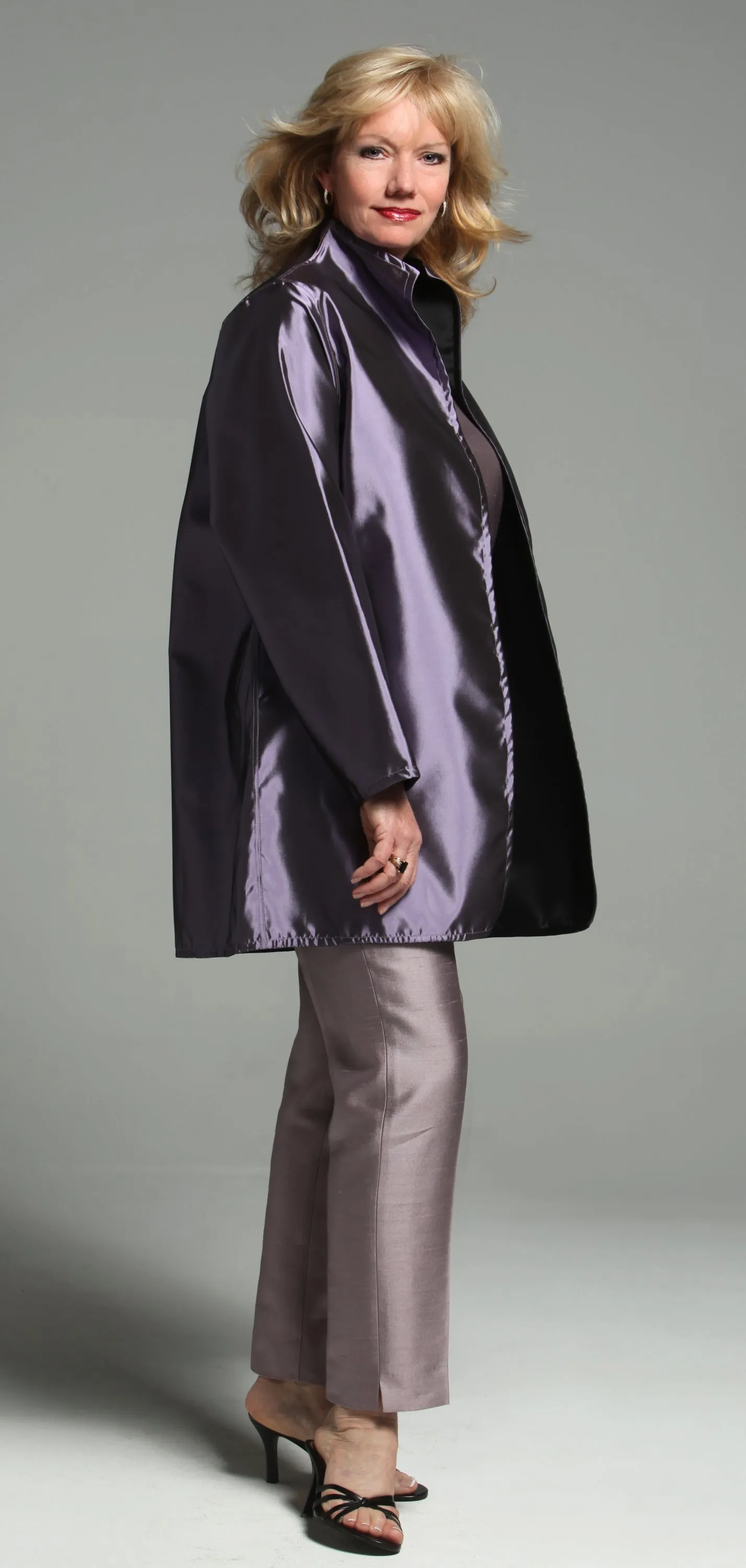 *Reversible Taffeta Coat in Lavender and Black