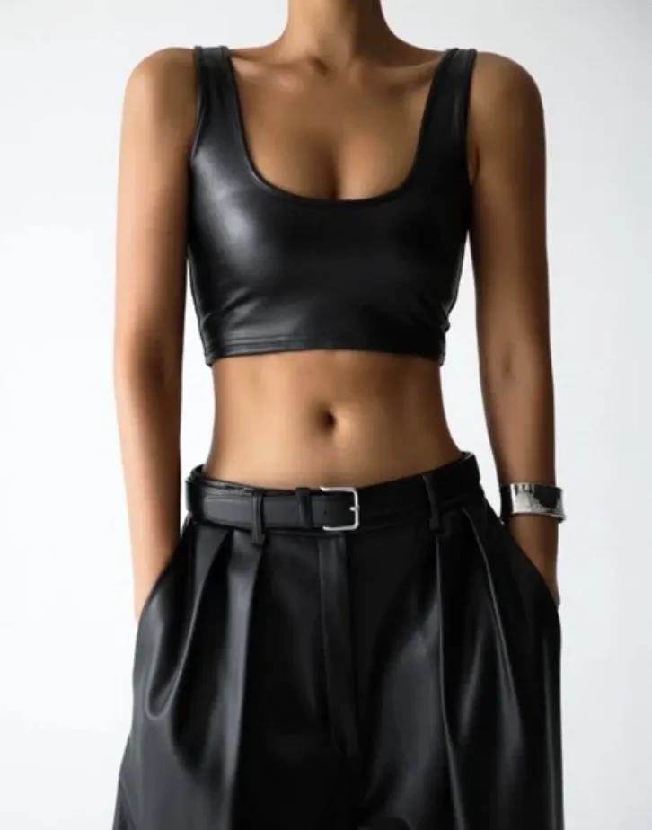 Riley Vegan Leather Tank, Black