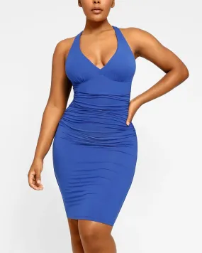 Ruched Deep Plunge Midi Shaping Dress