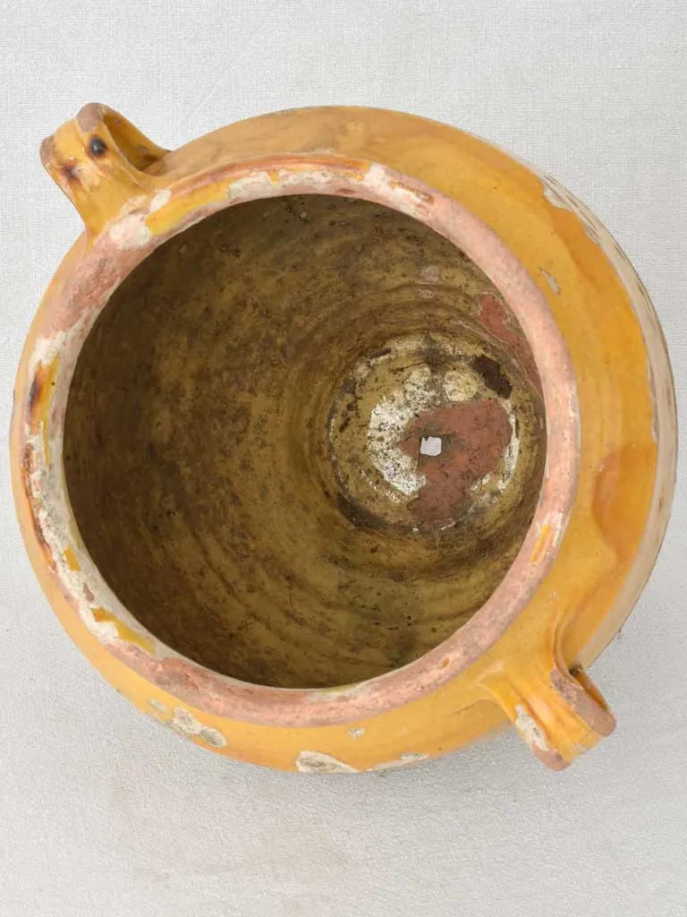 Rustic large French confit pot with yellow ocher glaze 13"