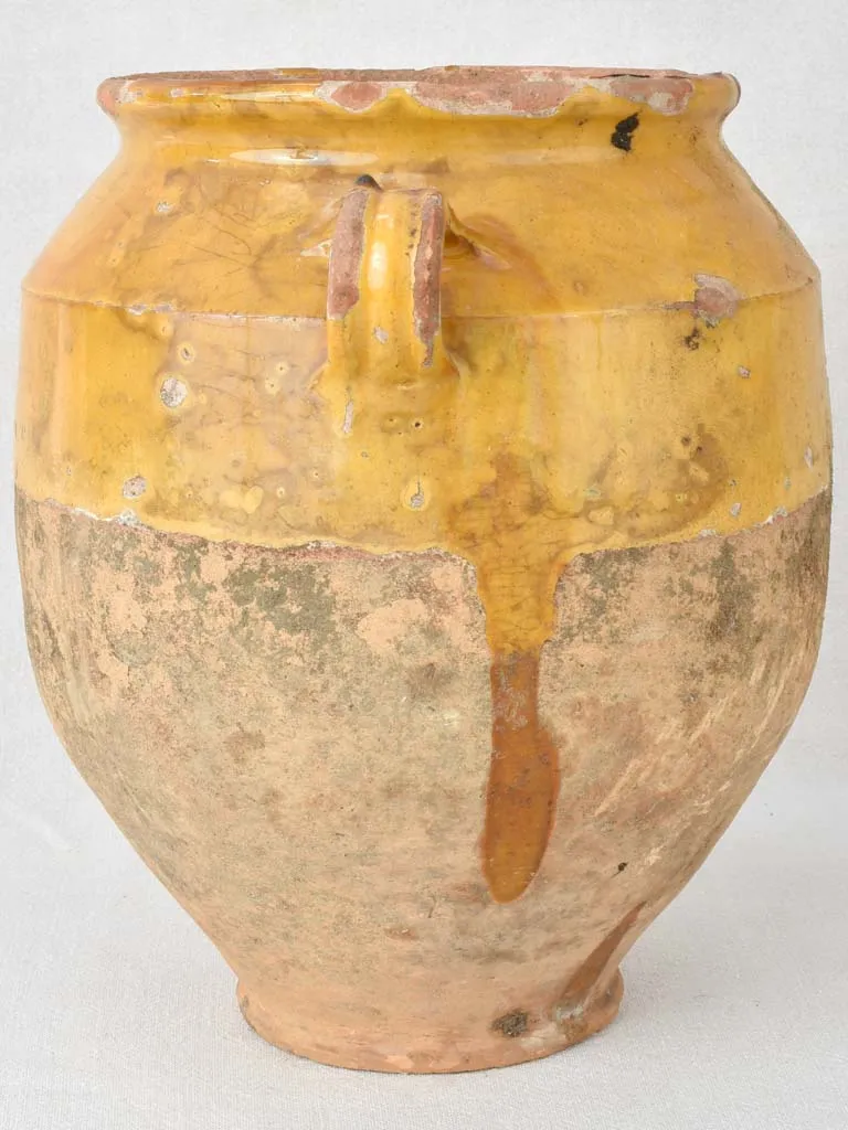 Rustic large French confit pot with yellow ocher glaze 13"