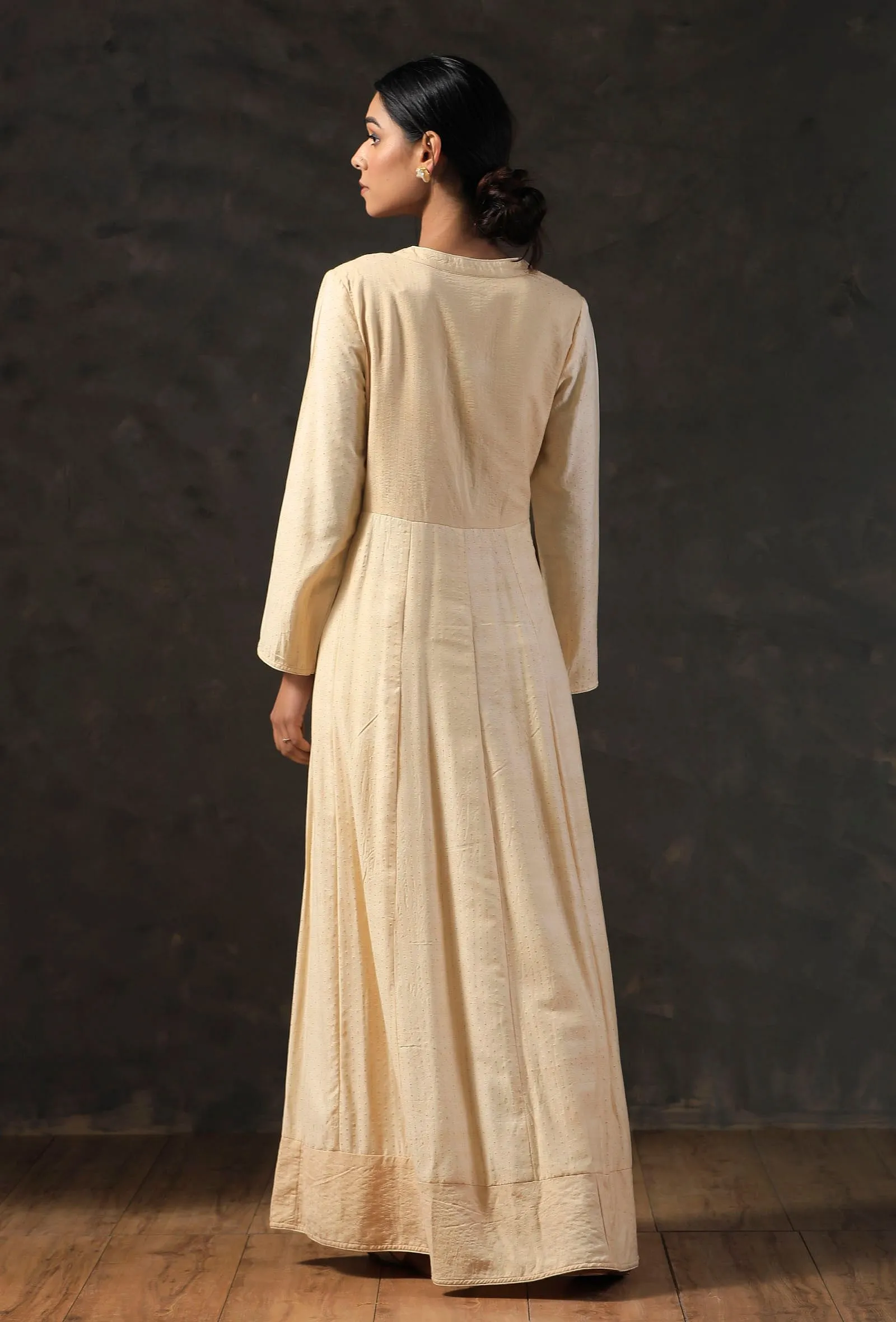 Sand Beige Cotton Silk Maxi Dress