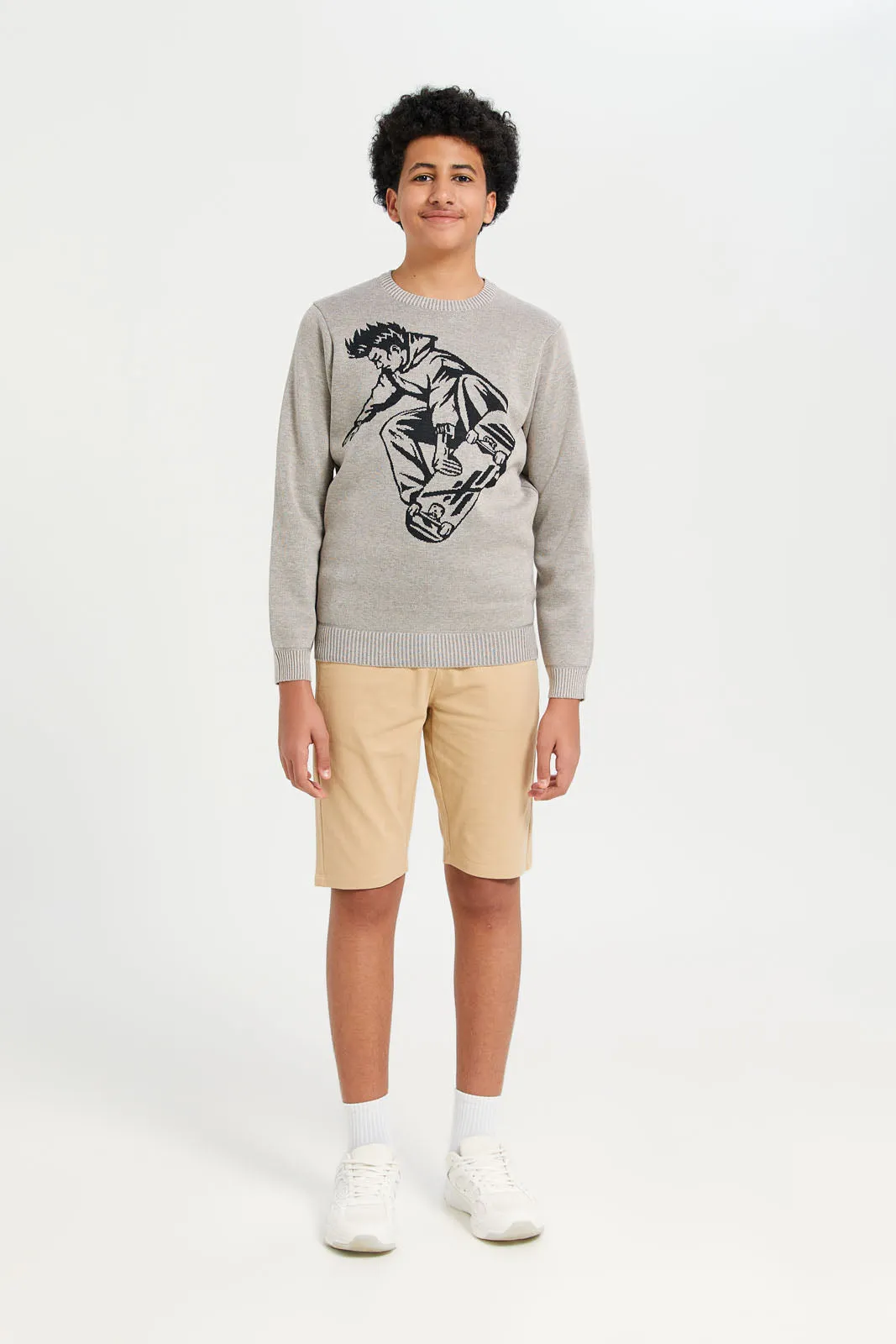 Senior Boys Beige Knitted Pullover