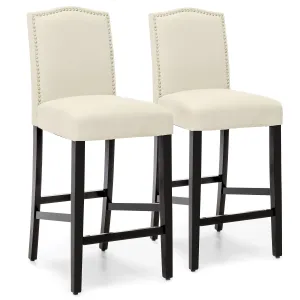 Set of 2 30in Faux Leather Counter Height Bar Stools w/ Studded Trim Back