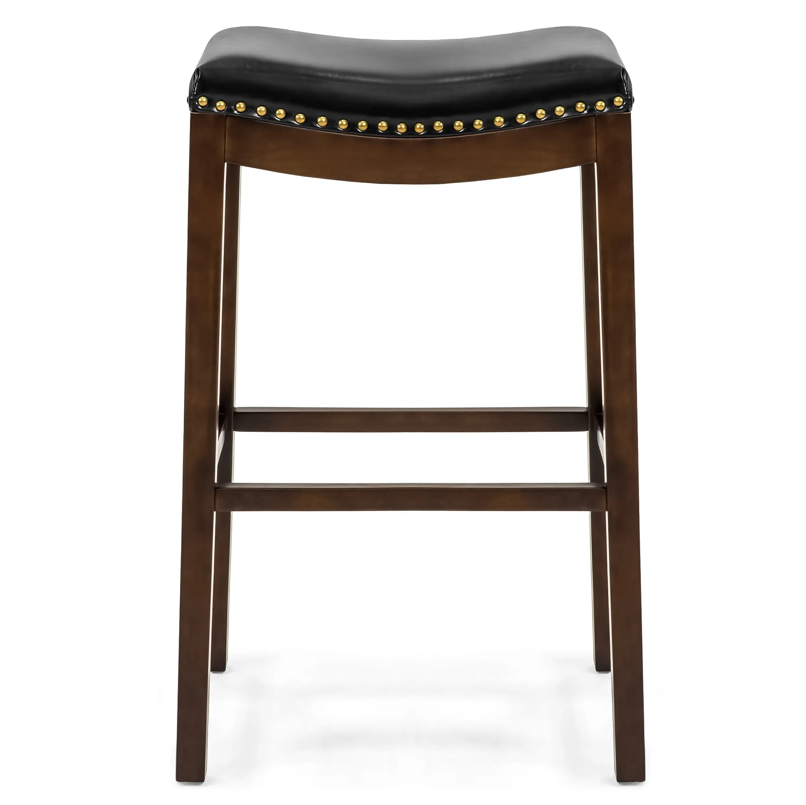 Set of 2 31in Backless Bar Stool Accent Chairs w/ Faux Leather, Brass Studs