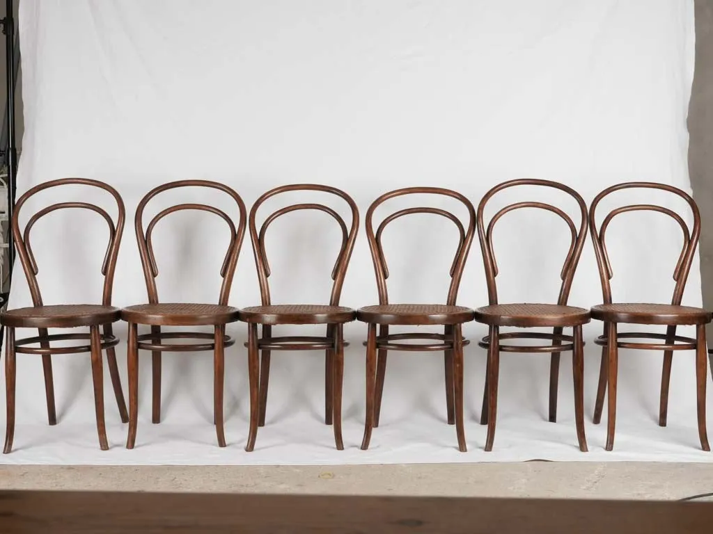 Set of antique French six bentwood bistro chairs