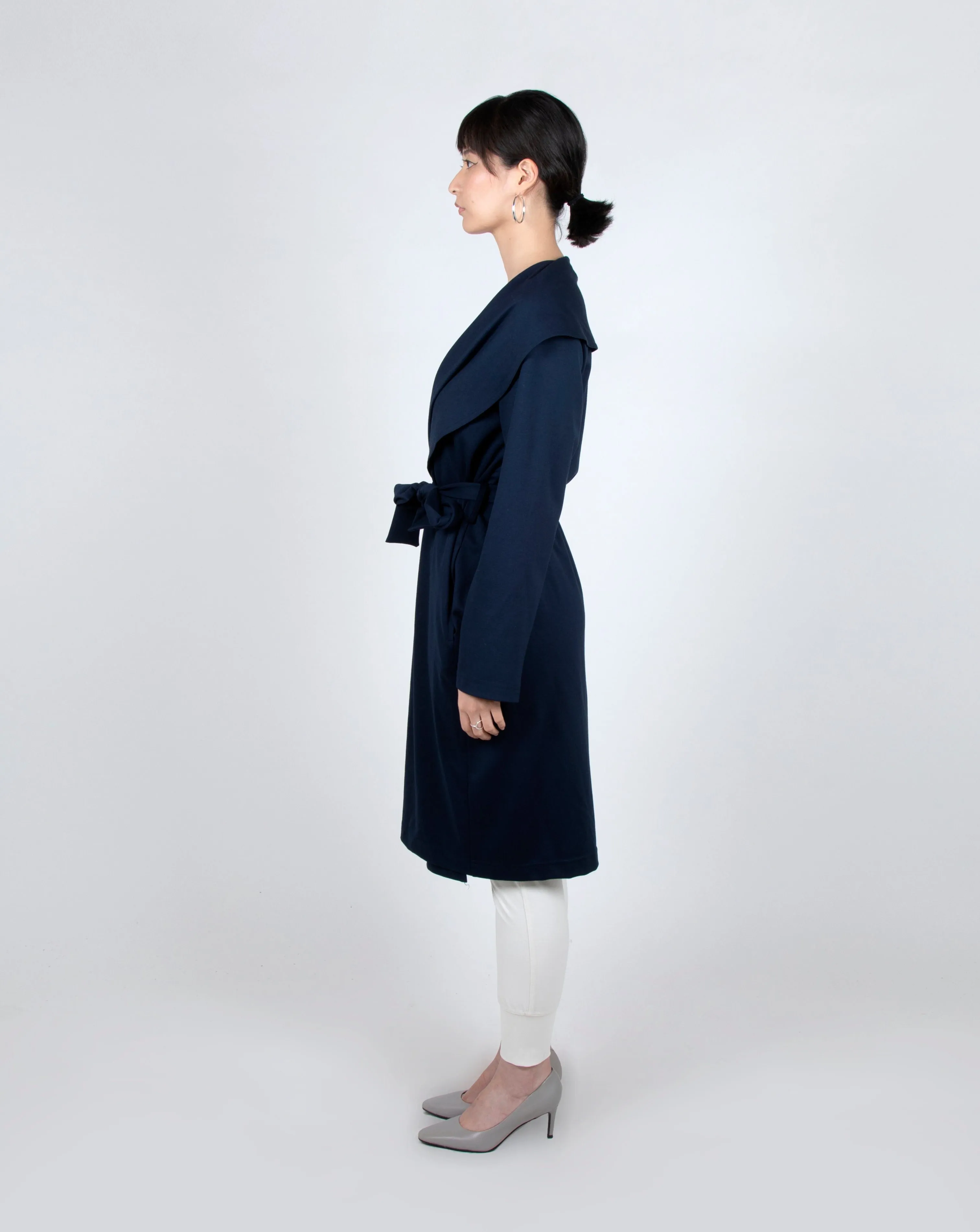 Shawl Collar Trench Coat in Navy