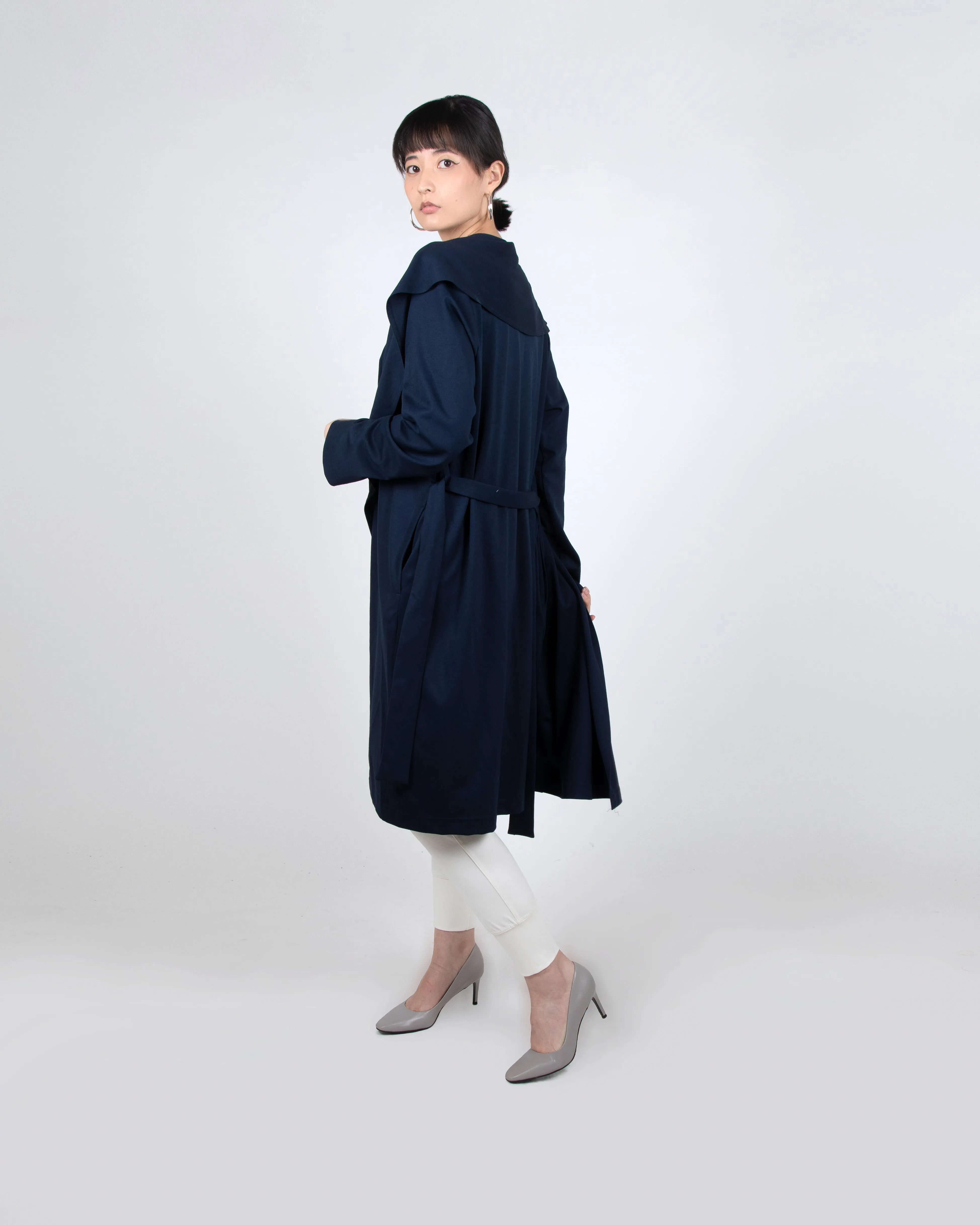 Shawl Collar Trench Coat in Navy