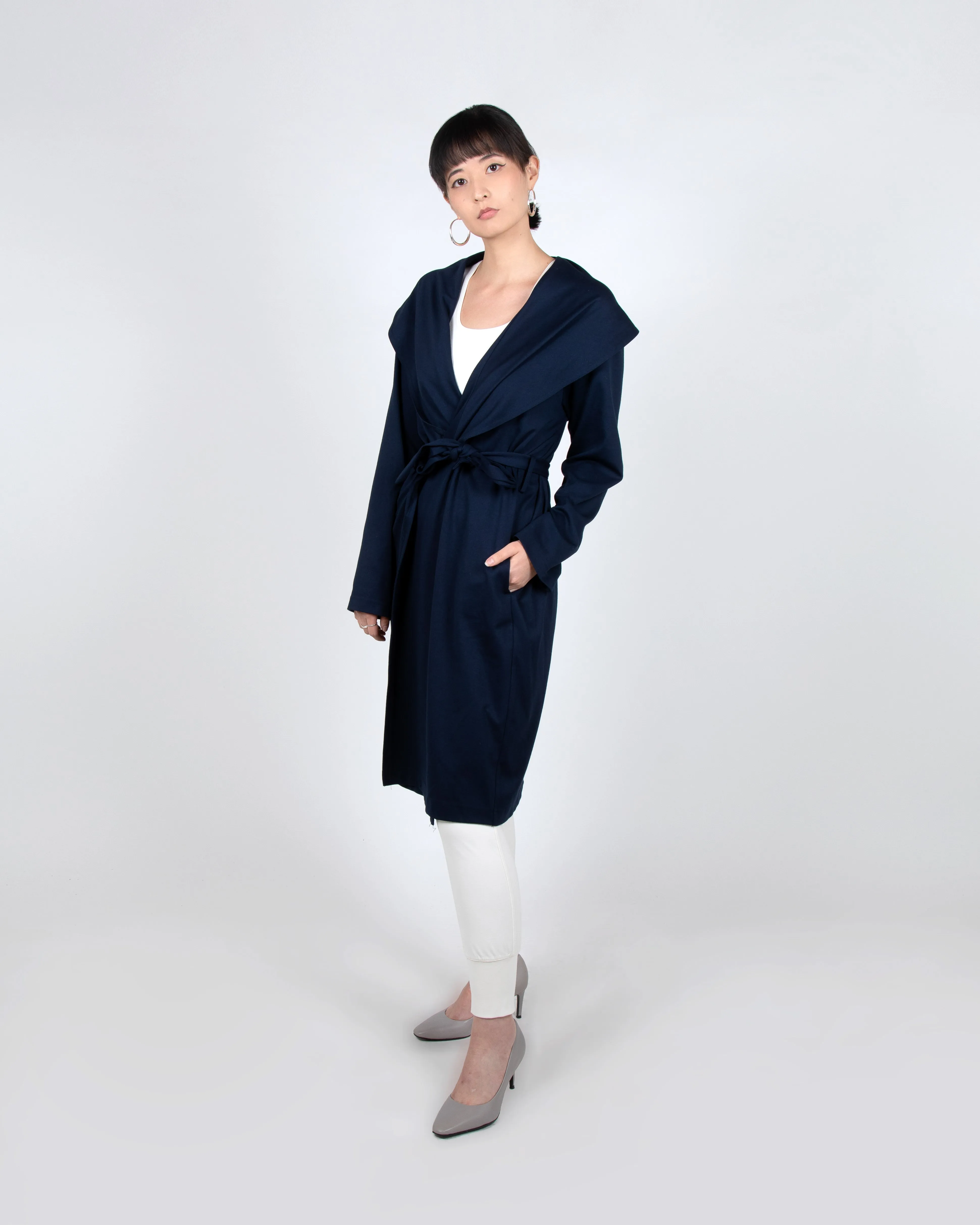 Shawl Collar Trench Coat in Navy