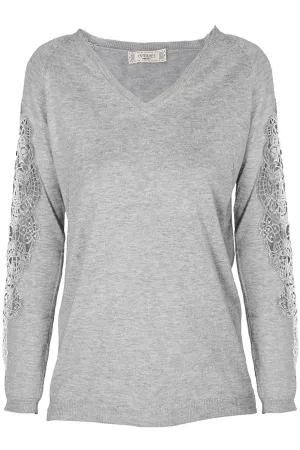 SIBILA Grey Lace Sleeved Sweater