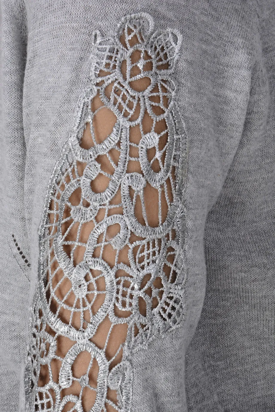 SIBILA Grey Lace Sleeved Sweater