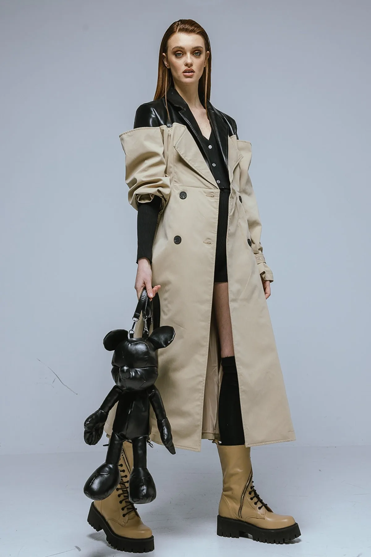 SIGRUN belted trench coat (in black & beige)