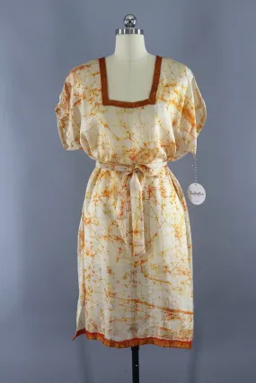 Silk Sari Kaftan Dress / Orange Tie Dye