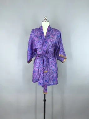 Silk Sari Robe / Silk Kimono Robe / Vintage Indian Sari / Lavender Purple