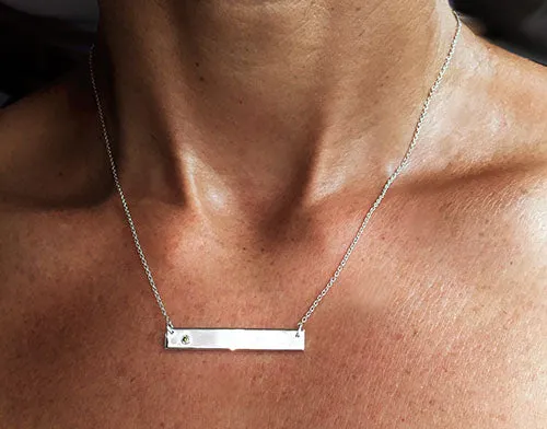 Silver Bar Necklace with Diamond