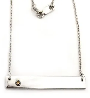 Silver Bar Necklace with Diamond