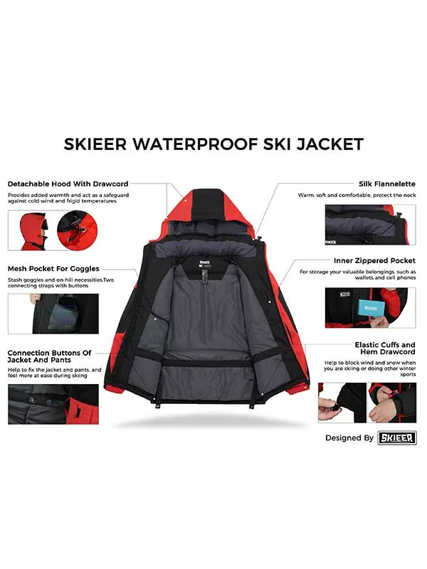 Skieer Men's Ski Jacket Waterproof Snowboarding Jackets Winter Snow Windproof Coat Warm Raincoat