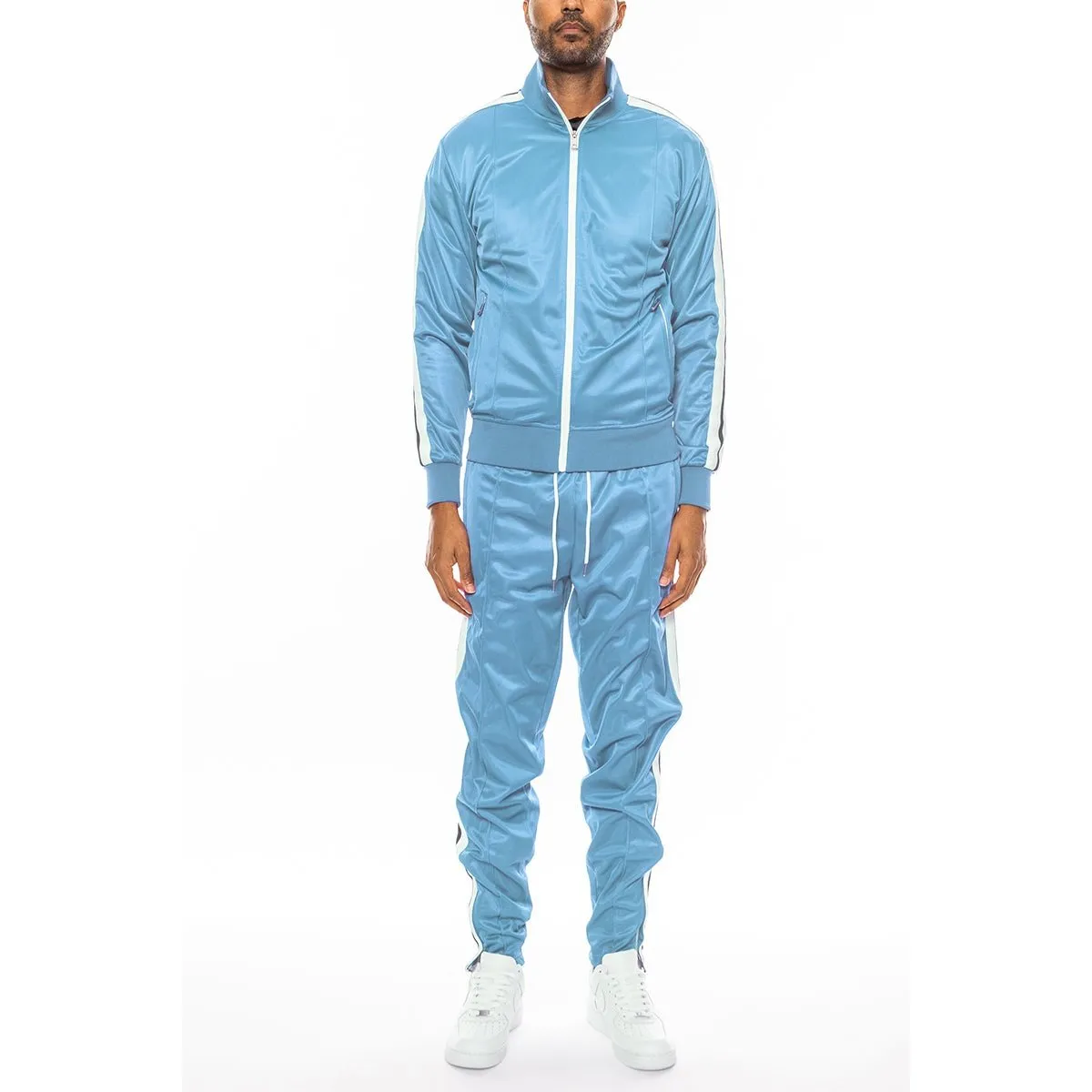 Sky Blue Striped Tape Track Suit